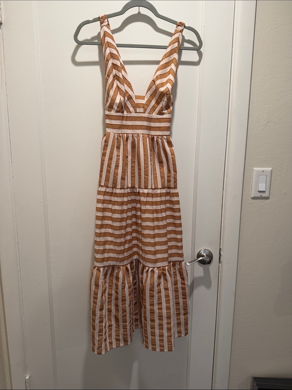 Striped Brown & White Kids One-Piece Dress